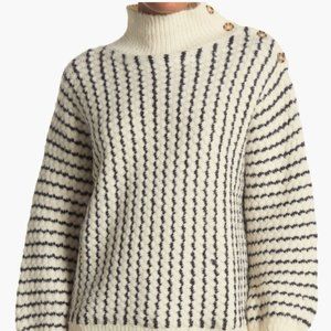 NWOT FRNCH - Stripe Button Cable Knit Turtleneck Sweater, oatmeal / M-L